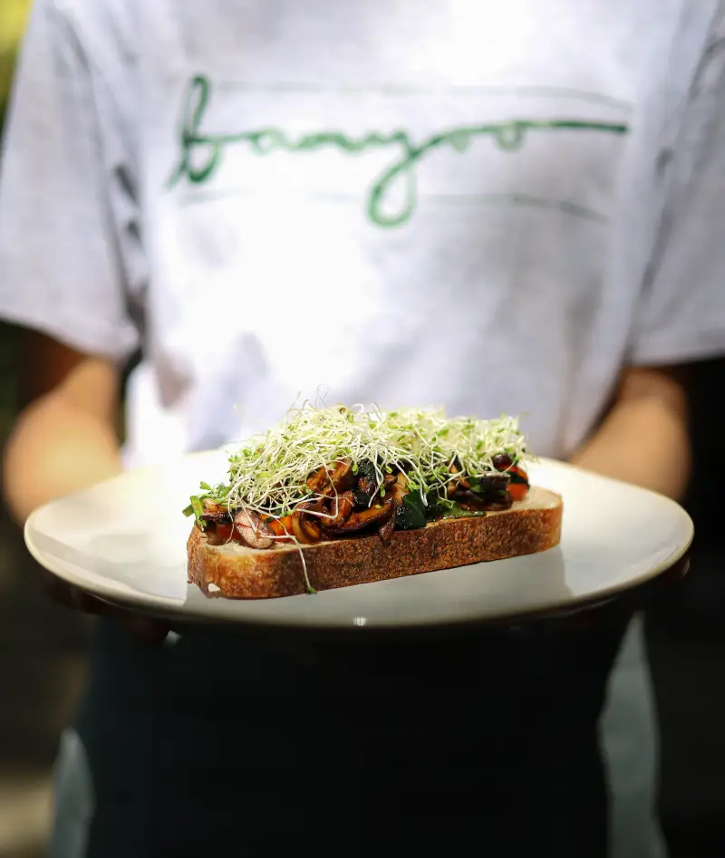 A plate of toast going out from the Banyoo kitchen